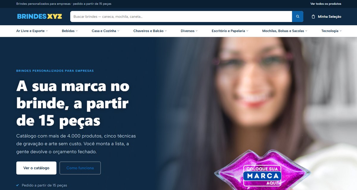 Site da Brindes XYZ, loja própria de Maurício Muela