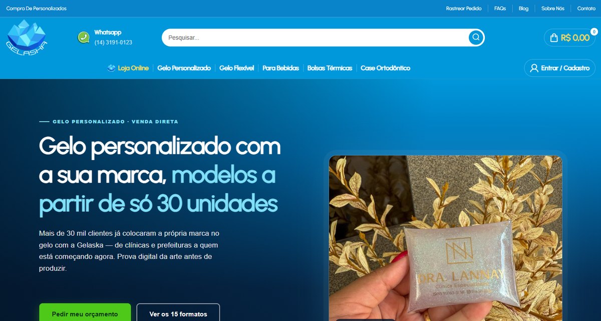 Site da Gelaska, loja própria de Maurício Muela
