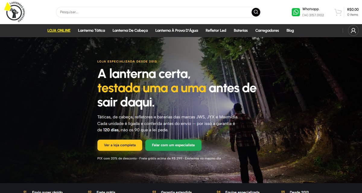 Site da Lanternas Importadas, loja própria de Maurício Muela