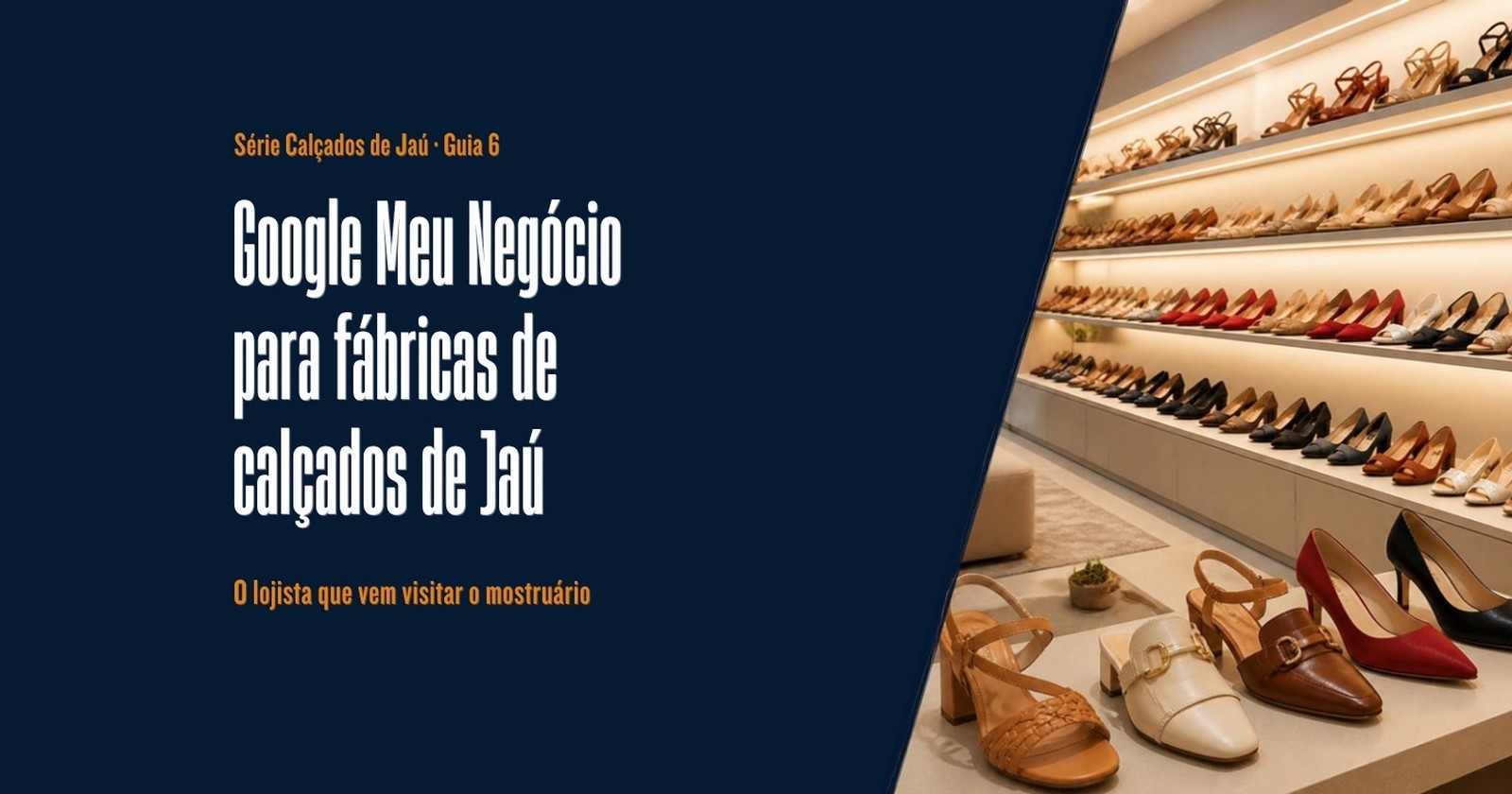 Mostruário de fábrica de calçados femininos com prateleiras iluminadas